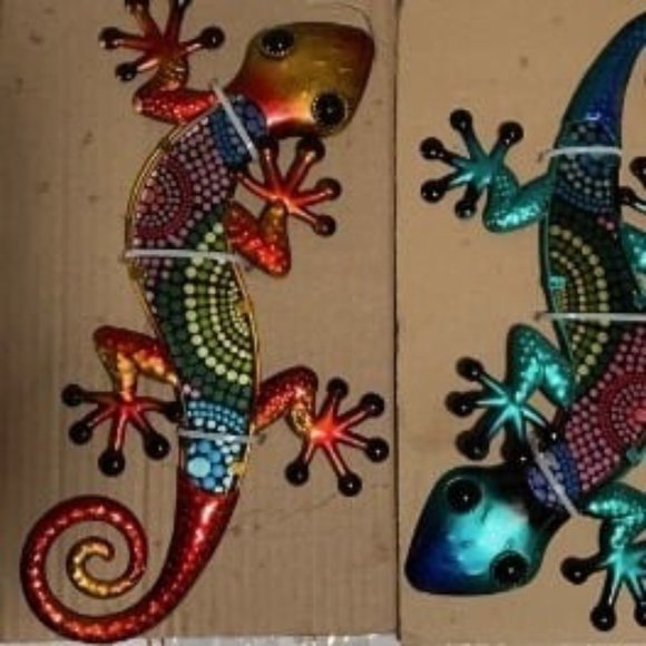 Metal Gecko Wall Art 2 Pack 15 Inch Lizard Outdoor Decor Hanging Glass - Picture 1 of 3